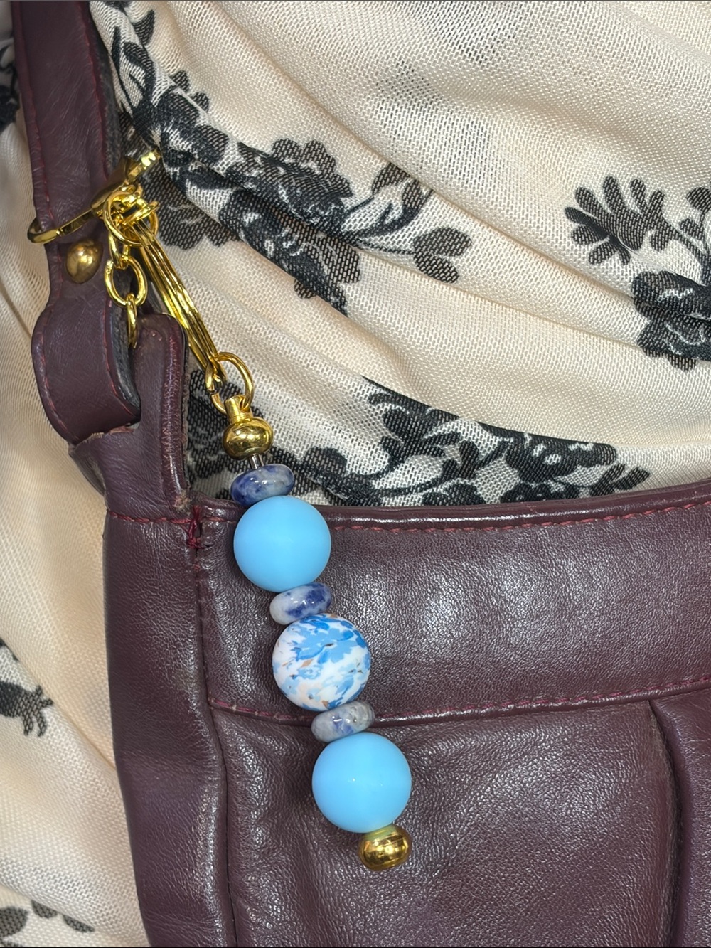Handmade Sodalite Purse Charm Key Ring French Market Bag Jewelry Floral